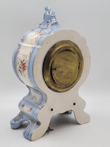 RARE ANTIQUE 19TH C ANSONIA HAND PAINTED PORCELAIN MANTLE CLOCK - WORKS. READ.