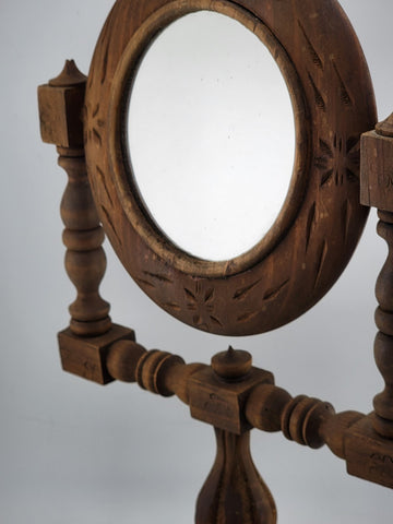 Vintage Wood Vanity Mirror Carved Swivel Round Gothic Witch Style