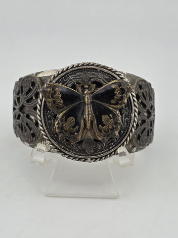 Vintage Gourgeous Ollipop Bronze and Black Tone Butterfly Cuff Bracelet USA