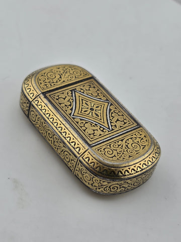 Rare Spanish Damascene Gold Inlaid Steel Vesta Match Safe Case Toledo c.1880