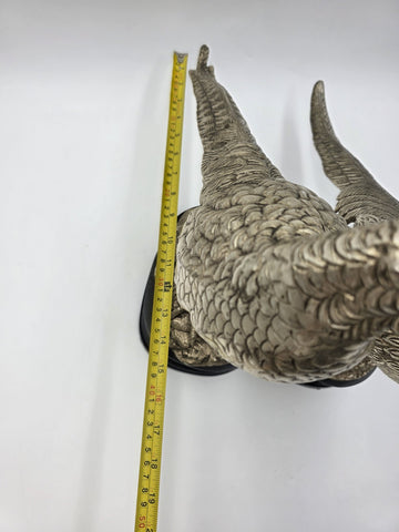 Vintage Pair XL Castilian Brass Pheasant Sculptures Cock Hen on Base 14 inch.