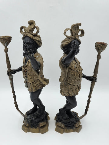 Antique Moorish Blackamoor Figural Cast Bronze Single Candle Holder 15 1/2" tall