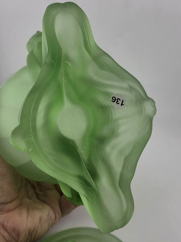 Vintage Art Deco Green Satin Glass Dolly Sisters Nymphs Powder Jar Candy Dish
