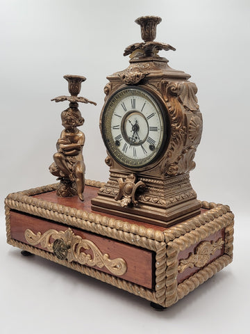 Antique 19th c. F Kroeber Clock Co New York Figural Mantle Clock W Drawer. Works