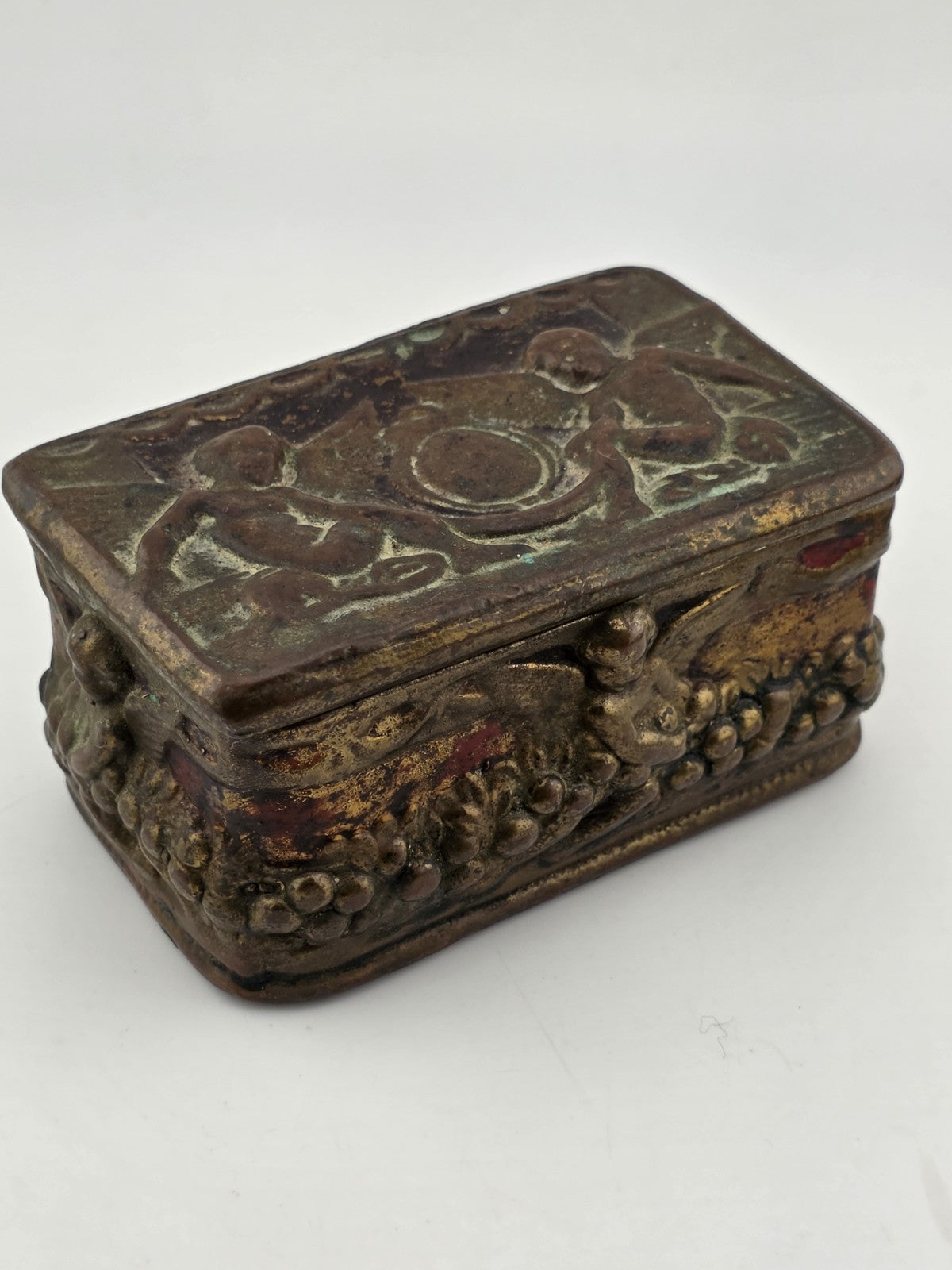 Antique Victorian Cherub Dresser Box – Composition Plaster Faux Bronze c1900