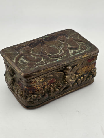 Antique Victorian Cherub Dresser Box – Composition Plaster Faux Bronze c1900