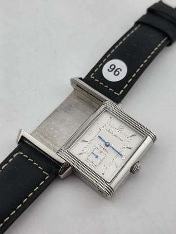 Vtg German Made Jean Muller Reverso Mechanical Dual Dial Flip Case Watch. Runs.