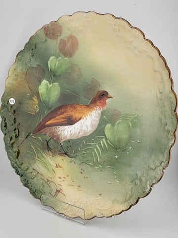 RARE 19th C LIMOGES FRANCE PHEASANT PLATE CHARGER HANDPAINTED ARTIST SIGNED