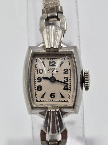 Vintage 1930s Elgin De Luxe Art Deco Ladies Mechanical Wristwatch Deco. Working.