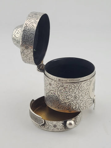 Ultra Rare 19th C Antique Tiffany & Co Repousse Sterling Match Safe w Ash Drawer