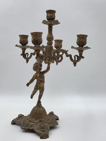 Rare Antique Rococo Cherub Putto 5 Light Candelabra Figural Ornate Candle Holder