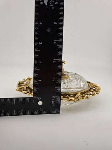 Antique Victorian Ormolu Cut Crystal Covered Vanity Dish W Floral Lid, C 1890.