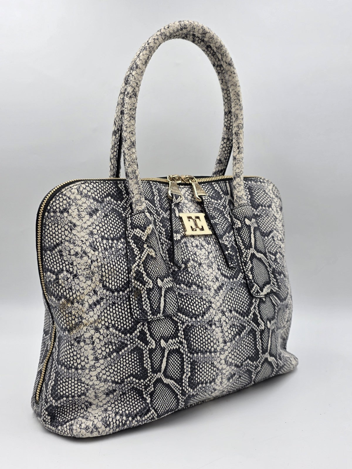 Vtg Escada Genuine Python Skin Leather Satchel Bag Italy Gold Hardware EE Logo