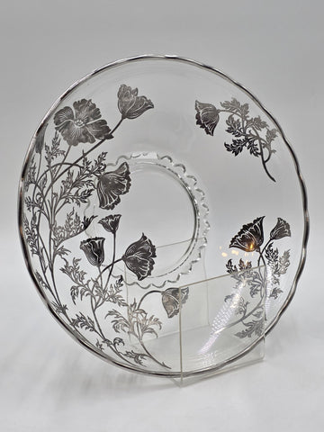 Sterling Silver Overlay Glass Bowl/ Plate Silver Edge excellent Cond. 12.5 Inch