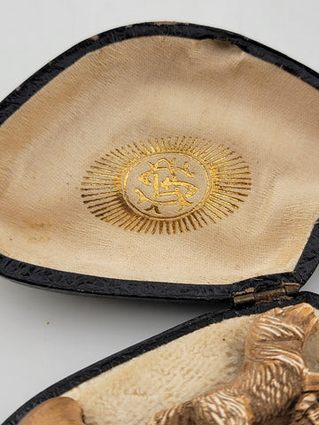 Antique 1920's French Dog Meerschaum & Amber Cigarette Holder W Original Case.