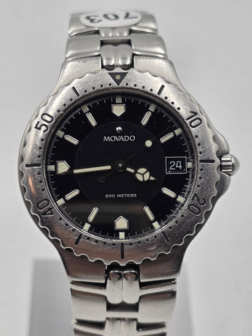 Vtg Movado 200M Diver Men's Swiss Quartz Black Dial Stainless Steel Watch. Works