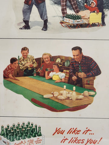 Original Frame Vintage 1949 Seven Up Soda Family Drink Winter Advertising Poster