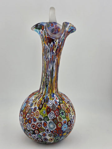 Vtg Fratelli Toso Murano Millefiori Art Glass Vase Pitcher Colorful Floral Italy