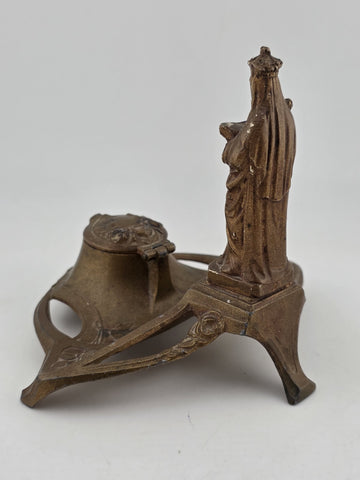 Antique French Statue Bronze Antique religious Lourdes Mary Depose Inkwell.