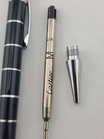 Vintage Trinity De Cartier Ballpoint Pen Black Lacquer Silver Gold Trim France