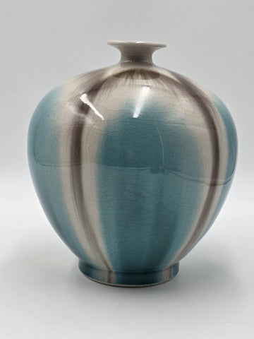 Vtg Chinese Jingdezhen Xing Song Art Pottery Turquoise Crackle Glaze Vase 9”