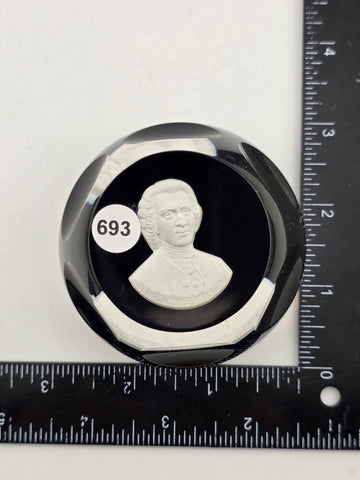 Vintage 1976 Baccarat Glass Sulphide Paperweight JEAN-JACQUES ROUSSEAU. Signed.