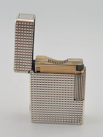 Vintage S.T. Dupont Paris Ligne 1 Diamond Pattern Silver Plated Gas Lighter