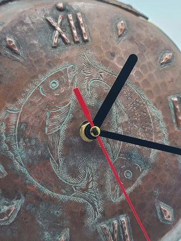 Antique Copper and Wrought Iron Frying Pan Shaped Clock - New Movement. Works