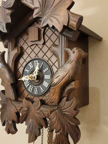 Vintage Collectible Germany 1 Day Black Forest Cuckoo Clock Bird & Leafs. Works