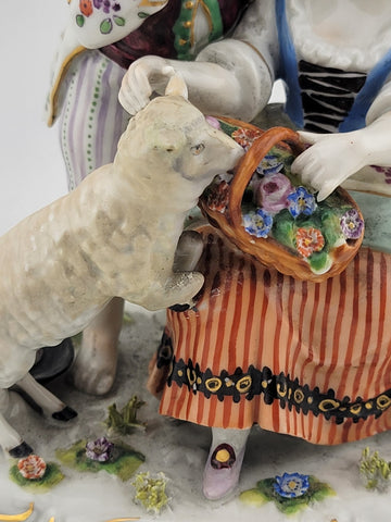 Antique 19th C Wilhelms-Feld Shepherd Children With Sheep Porcelain Figurine.