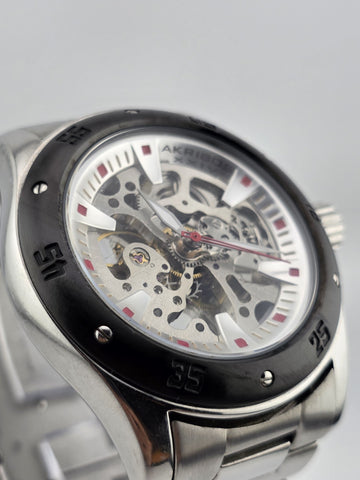Akribos XXIV Men AK477BK Skeleton Stainless Steel Automatic 44mm Watch. Works