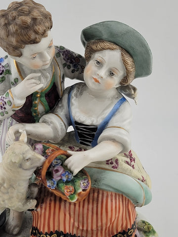Antique 19th C Wilhelms-Feld Shepherd Children With Sheep Porcelain Figurine.