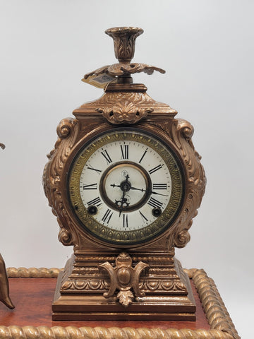 Antique 19th c. F Kroeber Clock Co New York Figural Mantle Clock W Drawer. Works