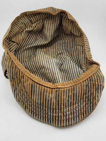 Rare Antique Original Collectible Striped Railroad Engineer Hat Cap Workwear.
