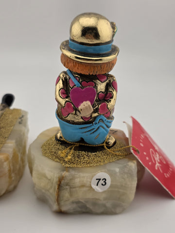 Vintage Set Of 3 Small Ron Lee 24k Gold Plated Clown Figurines 1980's Signed.