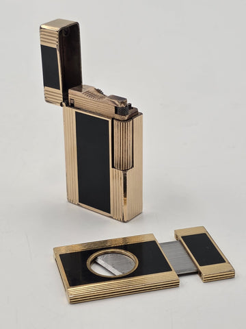 Rare Vintage ST Dupont Paris Gold Plate Black Lacquer Lighter & Cigar Cutter