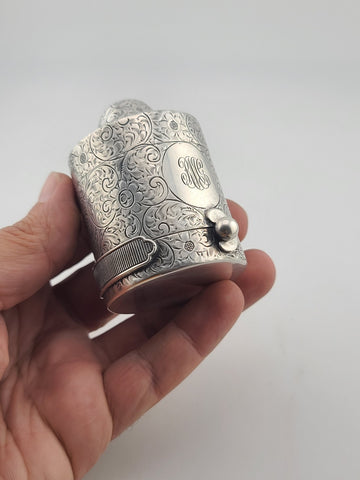Ultra Rare 19th C Antique Tiffany & Co Repousse Sterling Match Safe w Ash Drawer