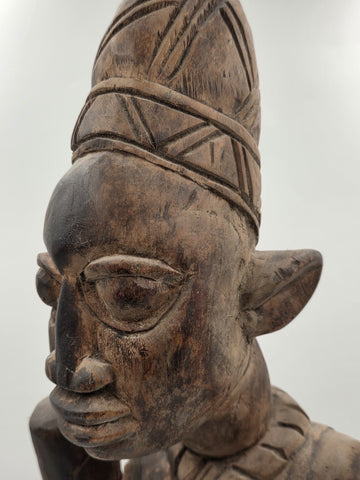 Rare Antique XL 26 In Yoruba African Wood Pregnant Lady Tribal Sculpture Nigeria
