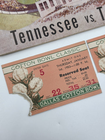 1953 Cotton Bowl Program &2 Ticket Stubs Tennessee Volunteers vs Texas Longhorns