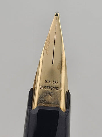 Caran d’Ache Gold Plated Fountain Pen, 14K-585 M Nib Guilloché Pattern Near Mint
