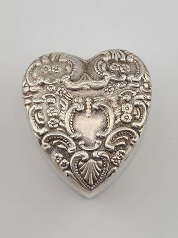 Antique 19thC Victorian Sterling Silver Heart Box Jewelry Dresser Pill Patch Box