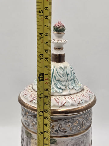 Vintage Capodimonte Cherub Angels Porcelain Hand Painted Pitcher Vase with Lid