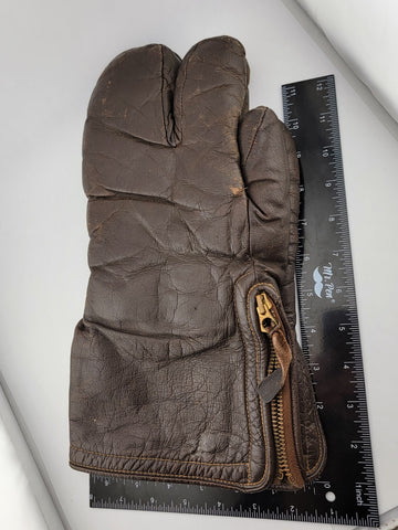 Original WW2 U.S. Navy Aviation Brown Leather Gunner's 3 Finger Gloves/Mittens
