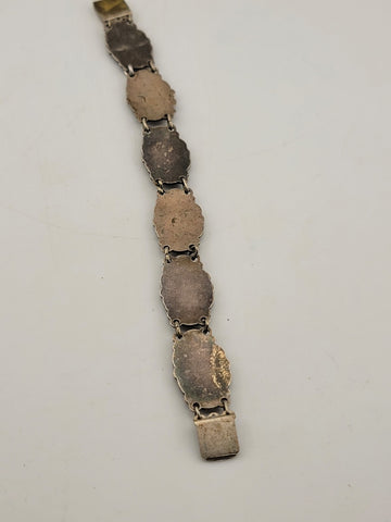 Vintage Silver Pewter &Enamel Souvenir Bracelet Spain & Portugal Shield Flags 8"