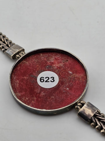 ANTIQUE 1940'S STERLING SILVER NATURAL RED CORAL BRACELET & RING SET HANDCRAFTED