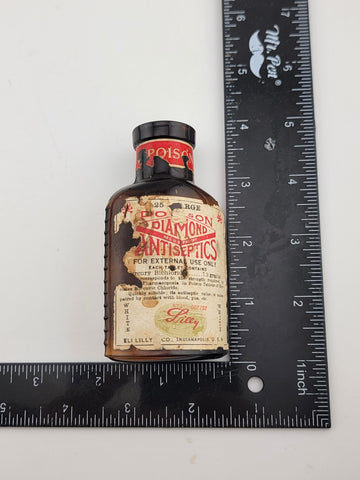 Very Rare Antique POISON Diamond Antiseptics Medicine Bottle W Original Label.