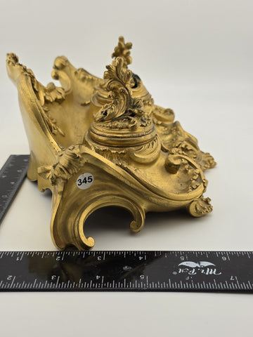 Antique 19th C French Louis XV Rococo Ornate Gilt Bronze Ormolu Inkwell Inkstand