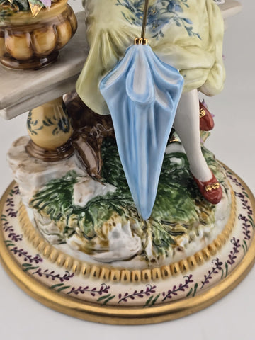 Vintage Dresden RK Germany Large Porcelain Figurine Lady W Parasol Flowers 12”