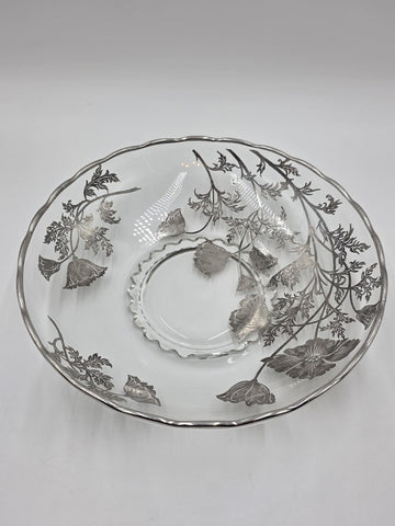 Sterling Silver Overlay Glass Bowl/ Plate Silver Edge excellent Cond. 12.5 Inch