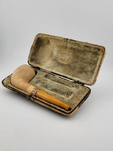 Rare Antique Collectible 19th Century Clay Pipe Circa 1890s W Original Case.